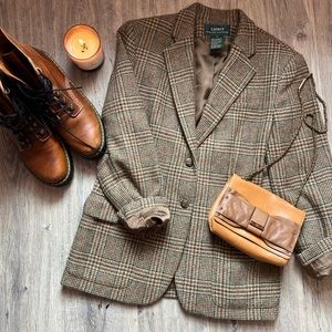 Vintage Lauren Ralph Lauren Green Label Equestrian Wool Blazer Size 6 Tweed